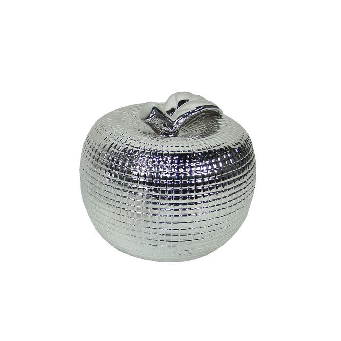 Apple Design Ceramic Accent decor with Textured Details, Set of 3, Silver