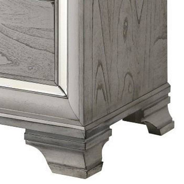 5 Drawers Wooden Frame Chest with Square Crystal Knobs, Gray and Silver