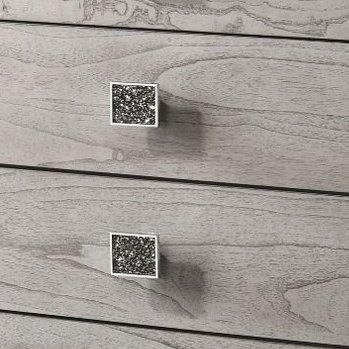 5 Drawers Wooden Frame Chest with Square Crystal Knobs, Gray and Silver