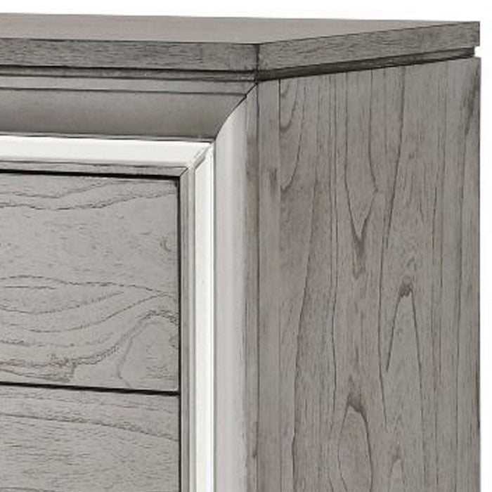 5 Drawers Wooden Frame Chest with Square Crystal Knobs, Gray and Silver
