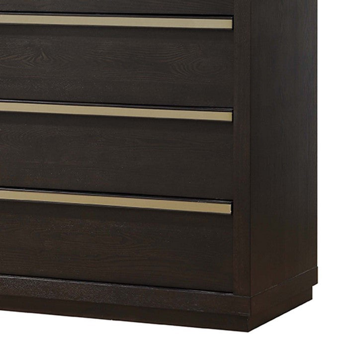 4 Drawers Wooden Frame Chest with Metal trim, Dark Brown and Gold - BM215121