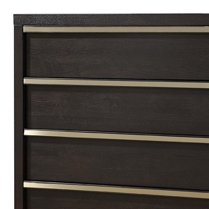 4 Drawers Wooden Frame Chest with Metal trim, Dark Brown and Gold - BM215121