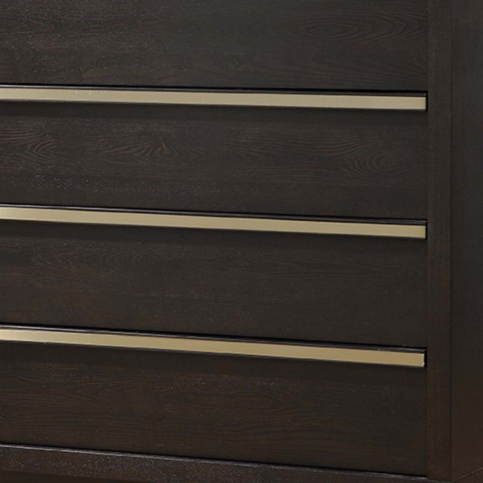 4 Drawers Wooden Frame Chest with Metal trim, Dark Brown and Gold - BM215121