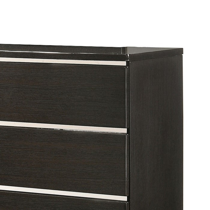 6 Drawers Wooden Frame Dresser with Metal Accents, Black and Silver