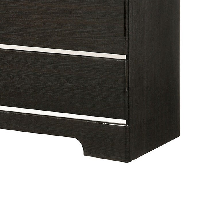 6 Drawers Wooden Frame Dresser with Metal Accents, Black and Silver