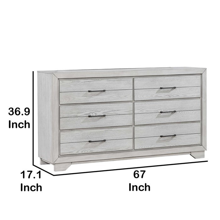 6 Drawers Wooden Frame Dresser with Bracket Legs, Antique White