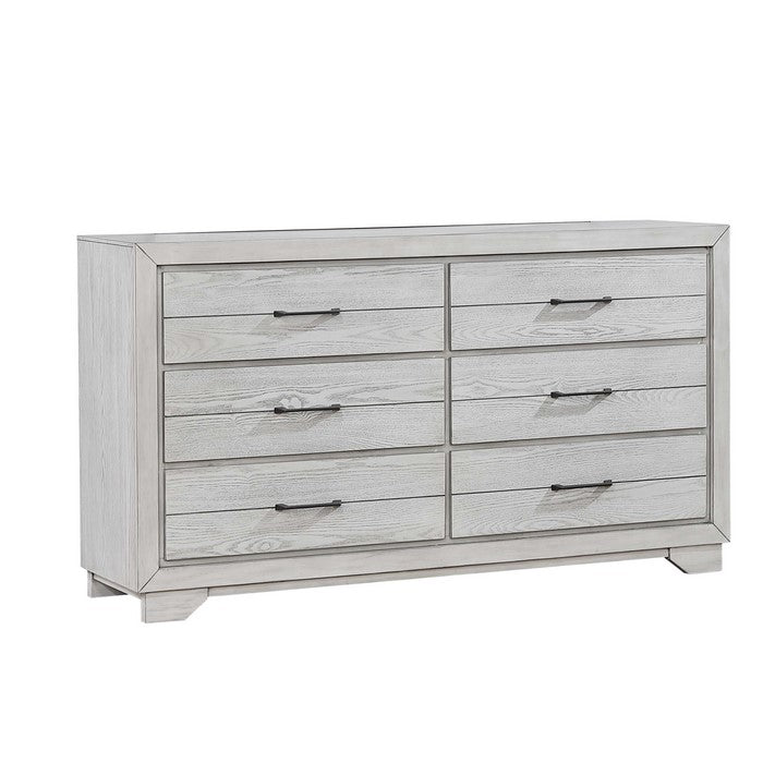 6 Drawers Wooden Frame Dresser with Bracket Legs, Antique White