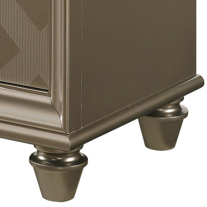 5 Drawers Wooden Chest with Faux Crystal Inlay and V Pulls, Brown and Silver