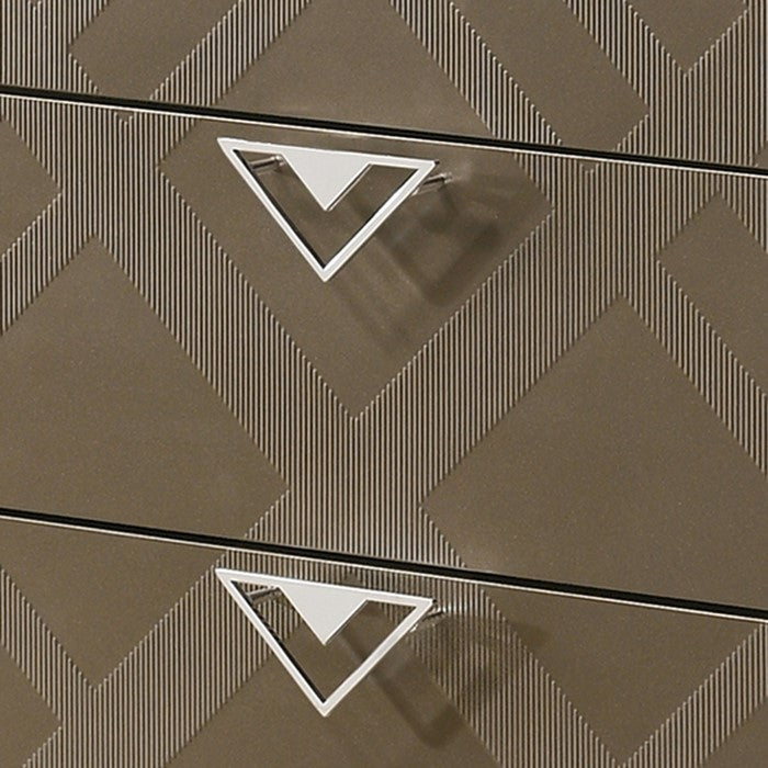 5 Drawers Wooden Chest with Faux Crystal Inlay and V Pulls, Brown and Silver