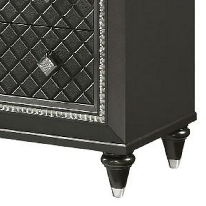 8 Drawers Wooden Dresser with Mirror Inlays and Decorative Pulls, Gray