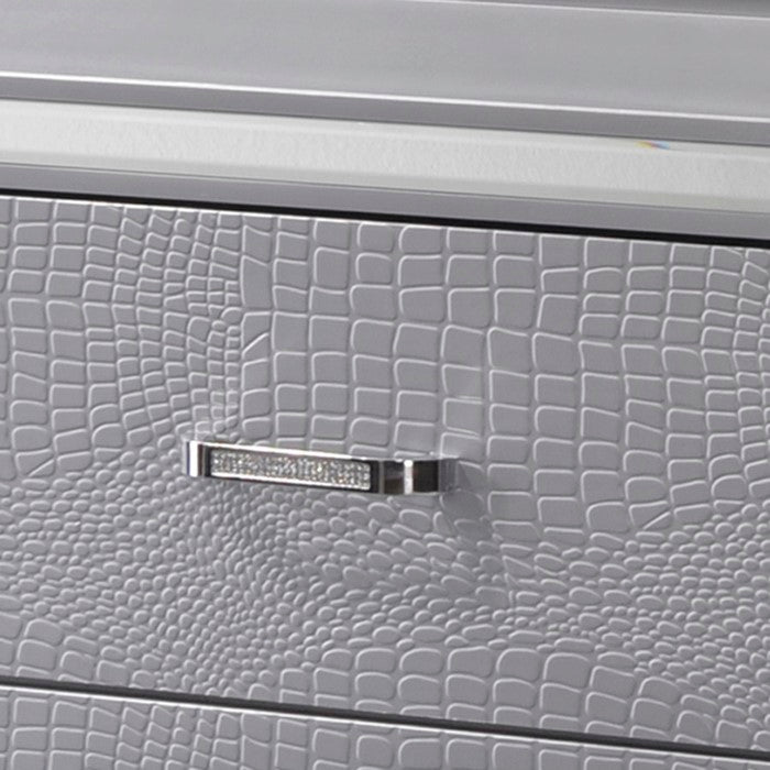 9 Drawers Textured Wooden Frame Dresser with Beveled Mirror Inserts, Gray