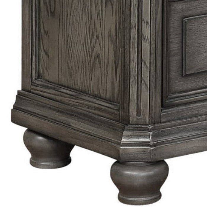 Grained Wooden Frame Dresser with 7 Drawers and Bun Feet, Gray