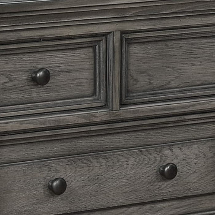 Grained Wooden Frame Dresser with 7 Drawers and Bun Feet, Gray