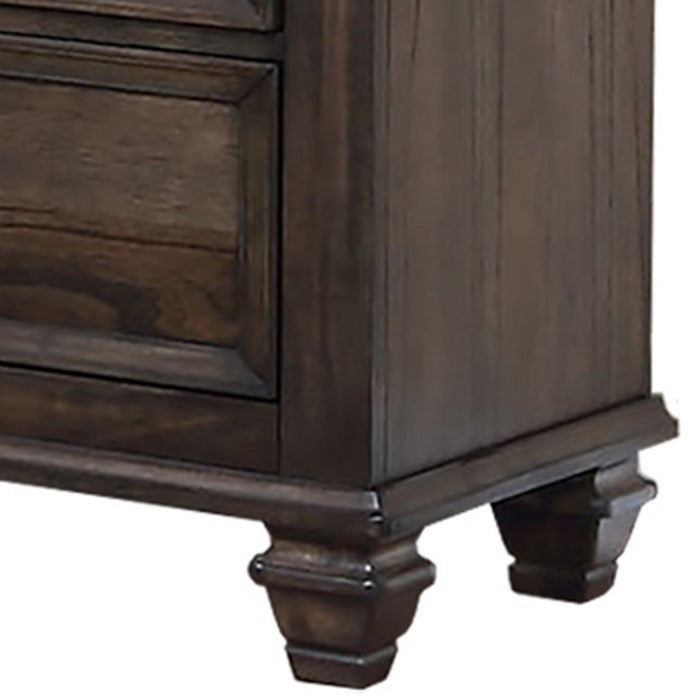 Grained Wooden Frame Dresser with 7 Drawers and Tapered Legs, Brown