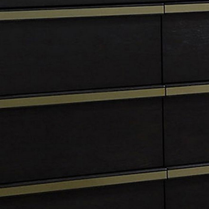 6 Drawers Wooden Frame Dresser with Metal trim, Dark Brown and Gold