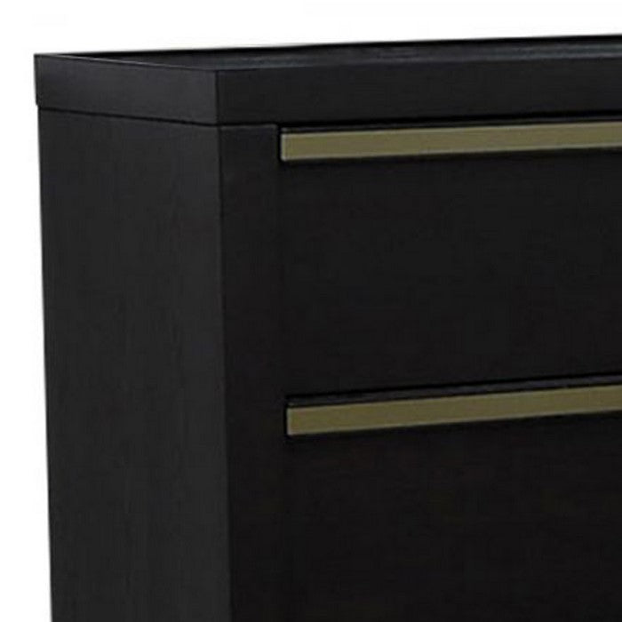6 Drawers Wooden Frame Dresser with Metal trim, Dark Brown and Gold