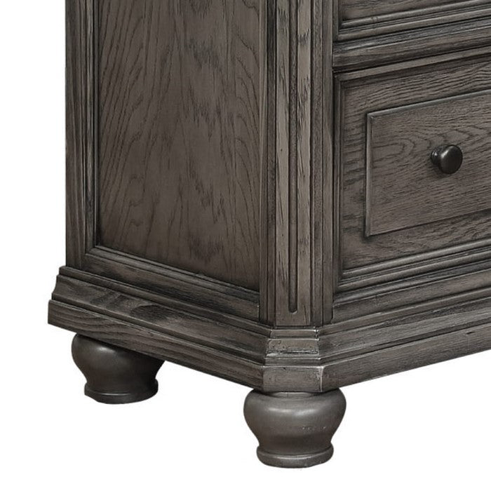 Grained Wooden Frame Chest with 5 Drawers and Bun Feet, Gray