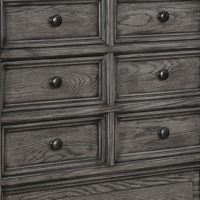 Grained Wooden Frame Chest with 5 Drawers and Bun Feet, Gray
