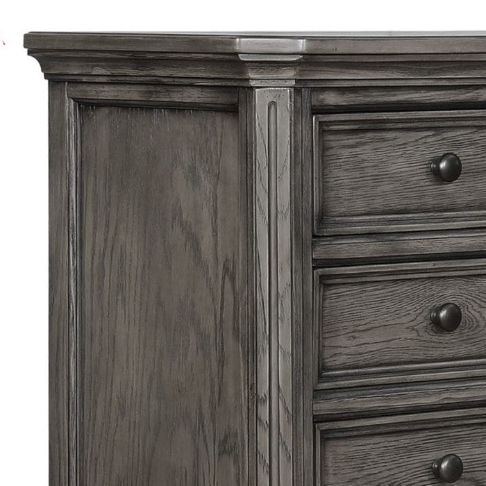 Grained Wooden Frame Chest with 5 Drawers and Bun Feet, Gray