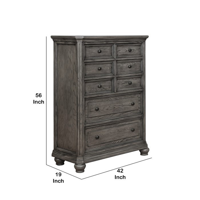 Grained Wooden Frame Chest with 5 Drawers and Bun Feet, Gray
