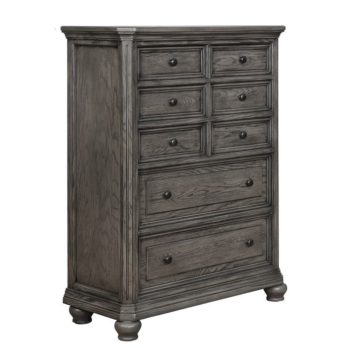 Grained Wooden Frame Chest with 5 Drawers and Bun Feet, Gray