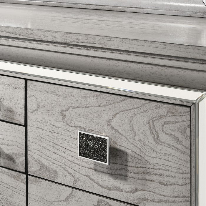 Beaded Wooden Frame Dresser with 10 Drawers, Gray and Silver