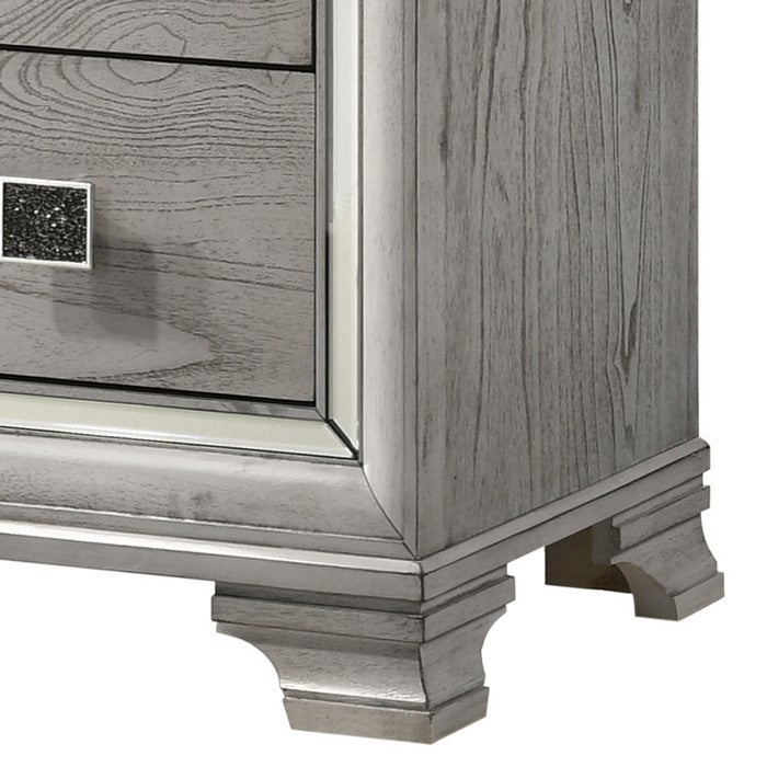 Beaded Wooden Frame Dresser with 10 Drawers, Gray and Silver