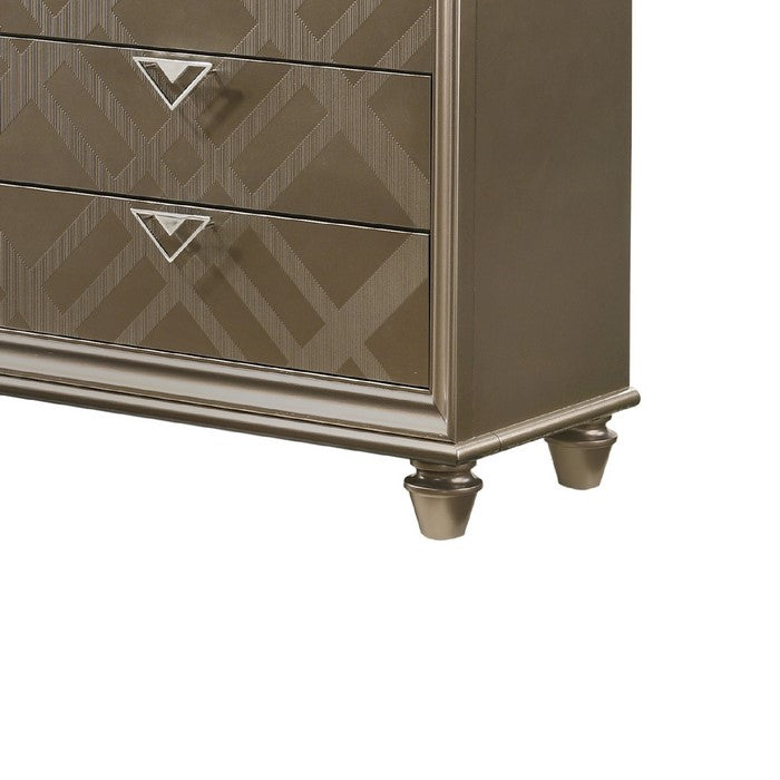 8 Drawers Wooden Dresser with Crystal Inlay and V Pulls, Brown and Silver - BM215137