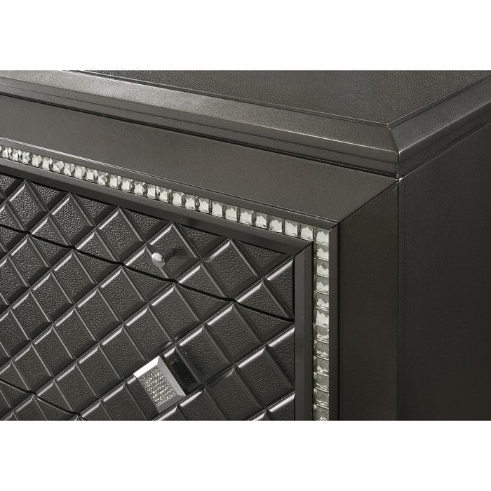 8 Drawers Wooden Dresser with Diamond Engraved Fronts, Black and Silver