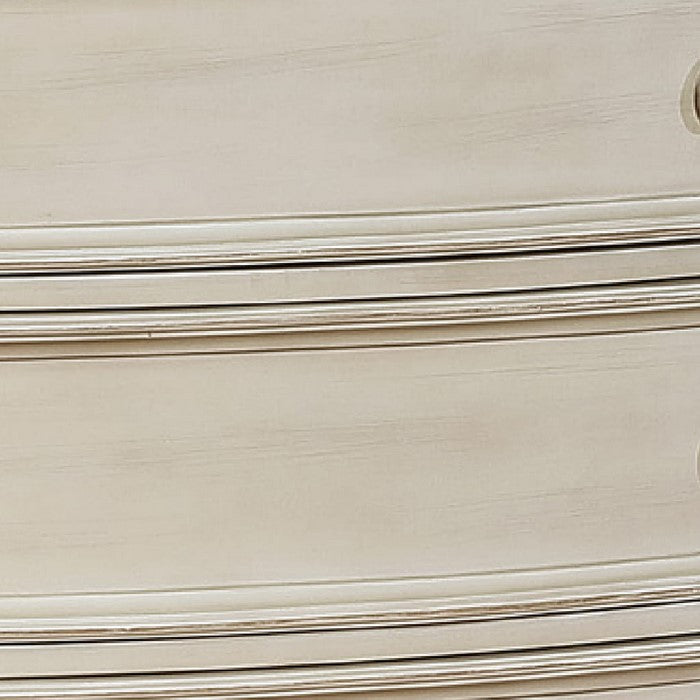 5 Drawers Wooden Chest with Engraved Details and Bun Feet, Antique White