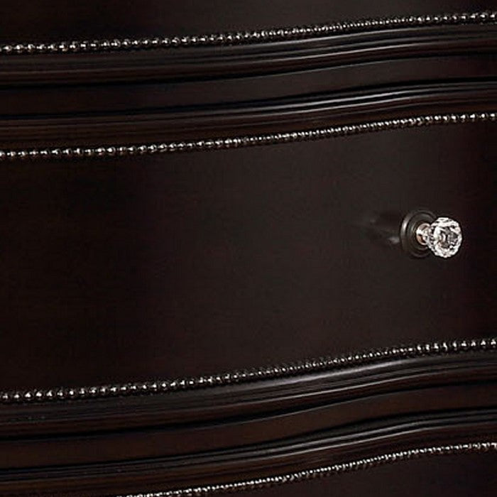 5 Drawers Wooden Chest with Engraved and Beaded Details, Dark Brown