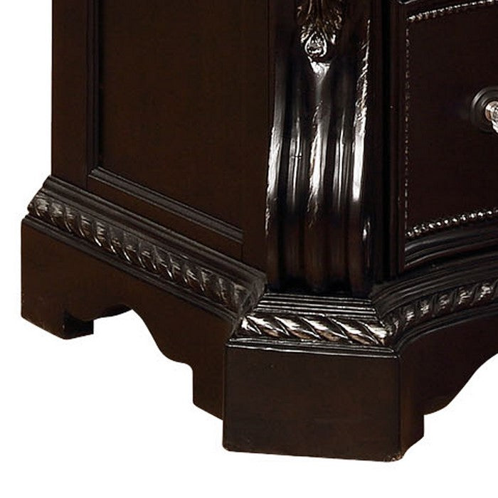 5 Drawers Wooden Chest with Engraved and Beaded Details, Dark Brown