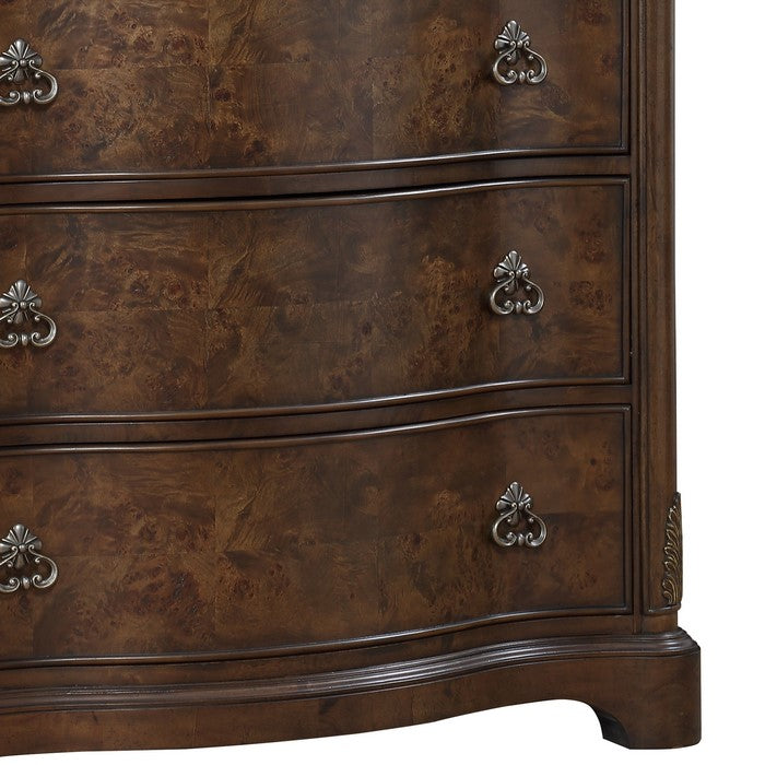 5 Drawers Wooden Frame Chest with Leaf Engraving on Edges, Dark Brown - BM215142
