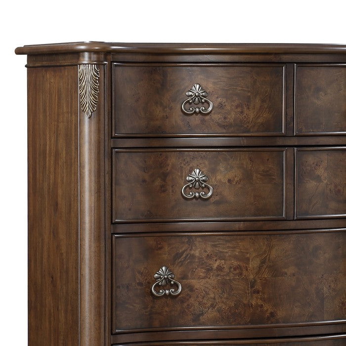 5 Drawers Wooden Frame Chest with Leaf Engraving on Edges, Dark Brown - BM215142