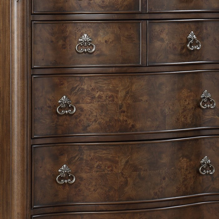 5 Drawers Wooden Frame Chest with Leaf Engraving on Edges, Dark Brown - BM215142