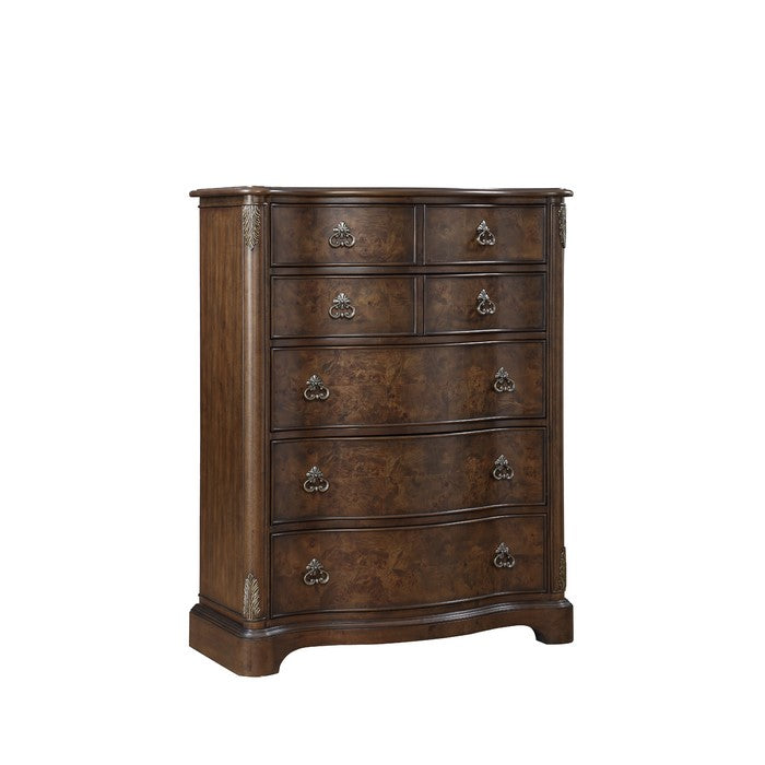 5 Drawers Wooden Frame Chest with Leaf Engraving on Edges, Dark Brown - BM215142