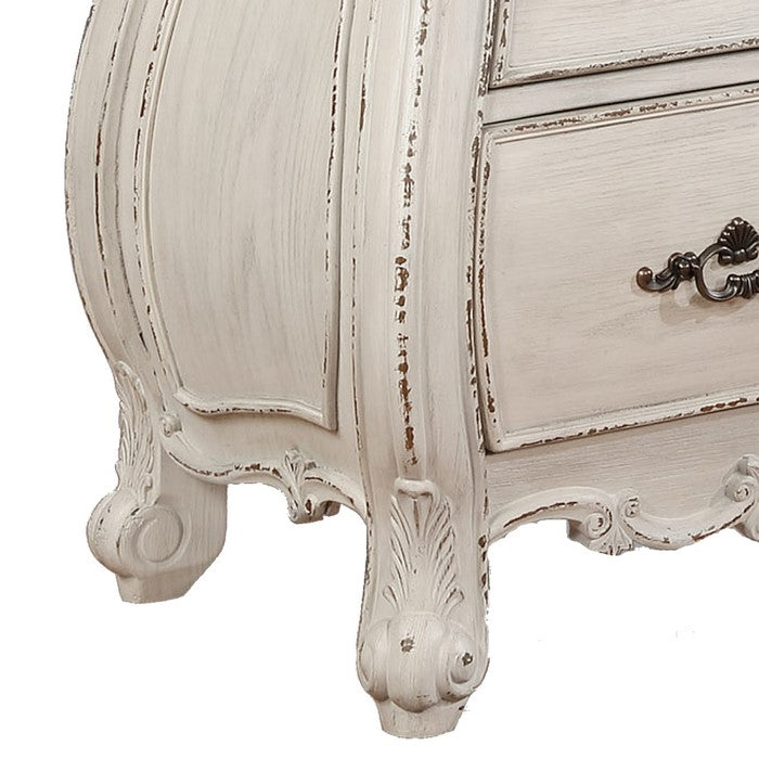 5 Drawers Wooden Chest with Antique Pulls and Curved Bottom,White and Brown