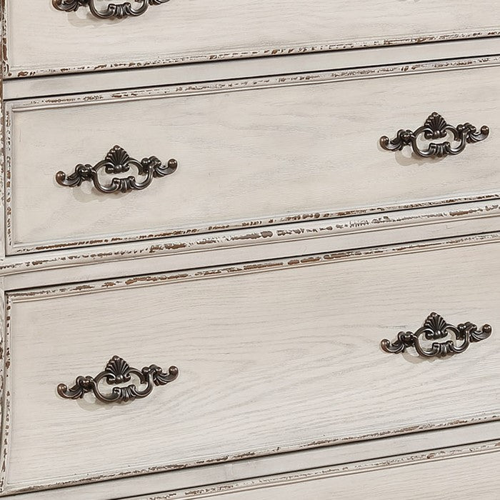 5 Drawers Wooden Chest with Antique Pulls and Curved Bottom,White and Brown