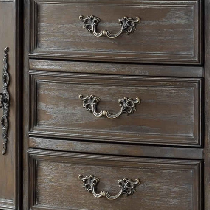 Engraved Wooden Frame Sideboard with 3 Drawers and 2 Doors, Brown