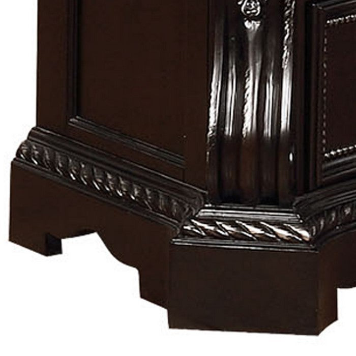 12 Drawers Wooden Dresser with Engraved and Beaded Details, Dark Brown