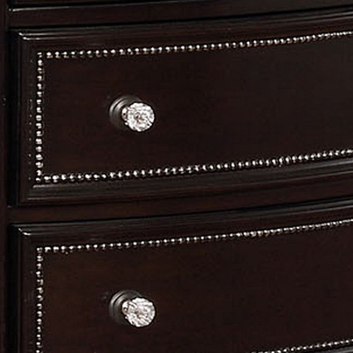 12 Drawers Wooden Dresser with Engraved and Beaded Details, Dark Brown