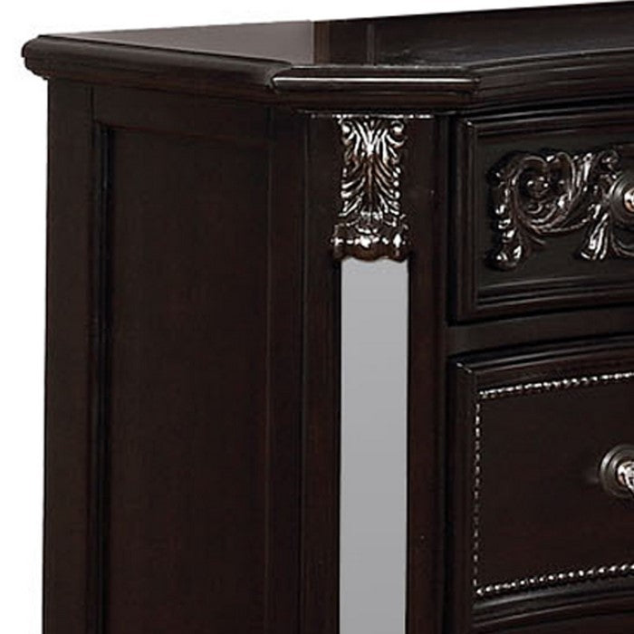12 Drawers Wooden Dresser with Engraved and Beaded Details, Dark Brown