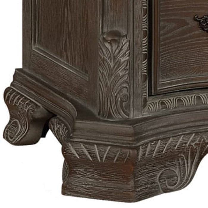 9 Drawers Wooden Dresser with Engraved Details and Bracket Feet, Brown