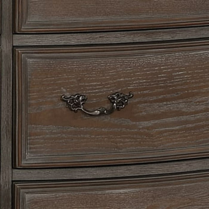 9 Drawers Wooden Dresser with Engraved Details and Bracket Feet, Brown