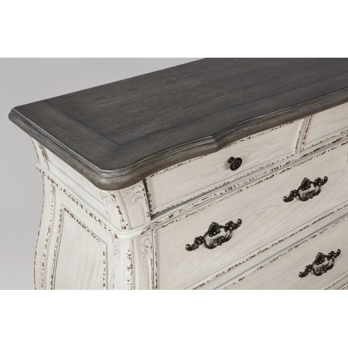 9 Drawers Wooden Frame Dresser with Curved Bottom, White and Brown