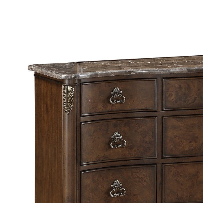 12 Drawers Wooden Frame Dresser with Leaf Engraving on Edges, Dark Brown - BM215151