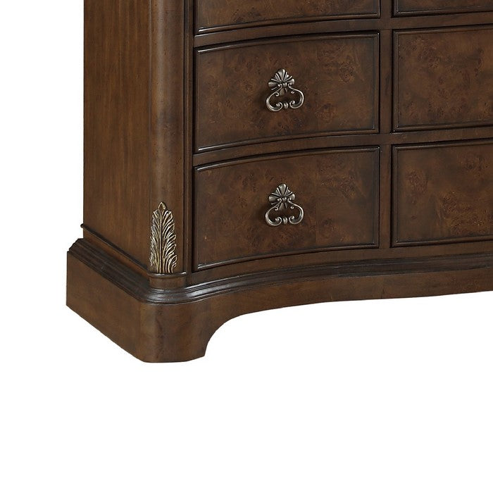 12 Drawers Wooden Frame Dresser with Leaf Engraving on Edges, Dark Brown - BM215151