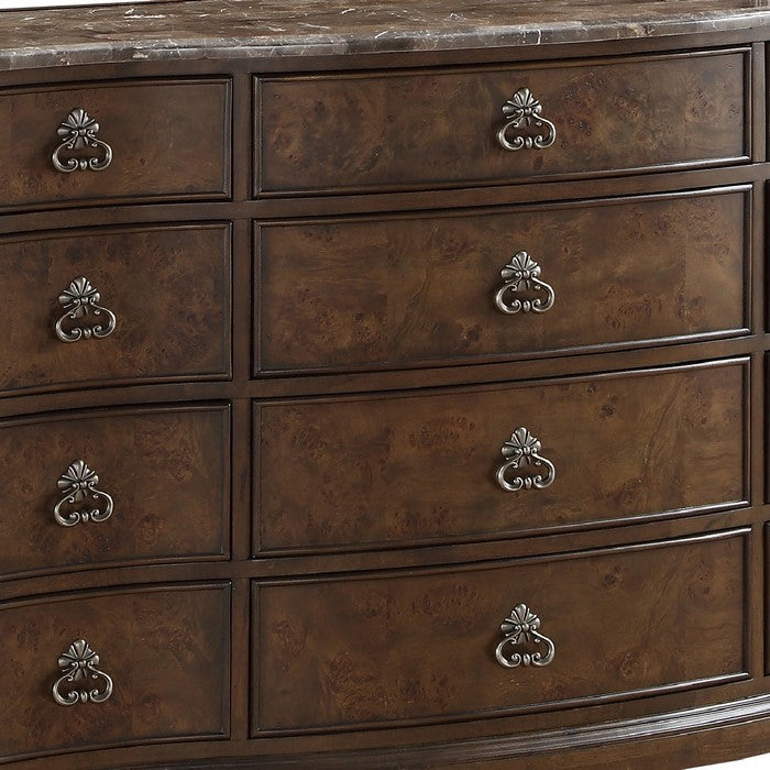 12 Drawers Wooden Frame Dresser with Leaf Engraving on Edges, Dark Brown - BM215151