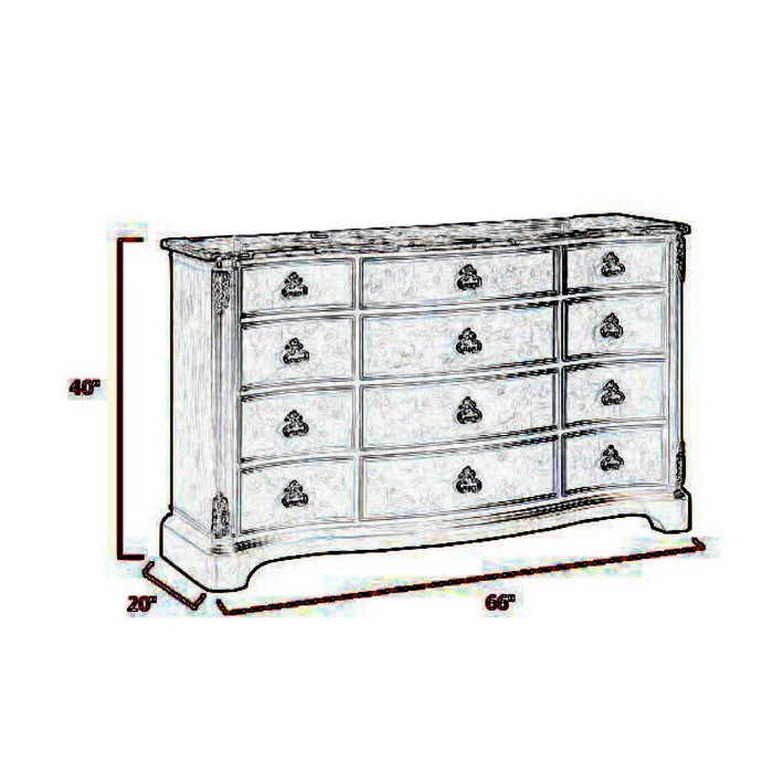 12 Drawers Wooden Frame Dresser with Leaf Engraving on Edges, Dark Brown - BM215151