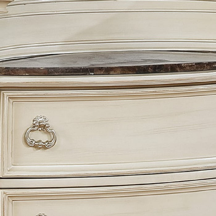 11 Drawers Wooden Dresser with Engraved Details and Bun Feet, Antique White